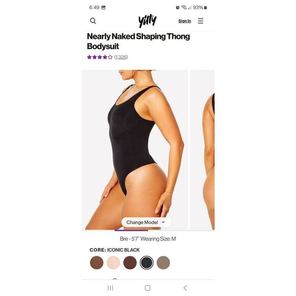 New XS-Small Fabletics Yitty Black Nearly Naked Shaping Thong Bodysuit - Picture 2 of 4